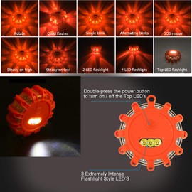 Tobfit 12 Pack LED Road Flares Emergency Lights Roadside Safety Beacon Disc Flashing Warning Flare Kit with Magnetic Base & Hook for Car Truck Boats | 9 Flash Modes (Batteries Not Included) (12)