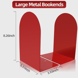 Lulonpon 4 Pieces Book Ends, Bookends, Books Stand, Metal Bookend for Shelves, Red Book Ends for School, Library, Desktop Organizer