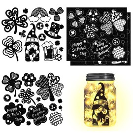 CHGCRAFT Pack of 4 St. Patrick's Day Silhouettes Laser Cutouts Decals Clover Gnome Mason Jar Cutouts Ornaments Scrapbook Accessories for Frosted Glass Wall Painting Window Cars DIY Crafts