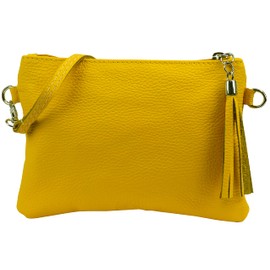 SH Leder Real Leather Shoulder Bag, Clutch Bag, Small Evening Bag, 22 x 15 cm, Anny, G248 - Yellow -