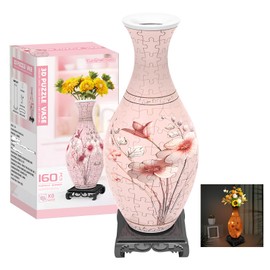 3D Puzzles Vase for Adults, Birthday Gifts for Women, 160 Pieces Plastic DIY Unique Flower Vase with LED Light, Crafts for Adults House Warming Gift for Flower Arrangements and Home Decor (Pink)