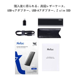 Netac 1TB Portable SSD, Ultra-Small External Maximum 550MB/s Desktop Storage, Expansion, Type-C, Type-A, Ultra-thin Aluminum Case, Shockproof, Quiet, Black, Leather Case
