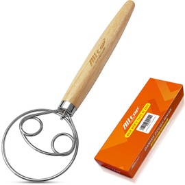 ALLTOP Danish Dough Whisk - Ultimate Dutch Mixer Hand Utensil with Stainless Steel Dough Hook - Essential Sourdough Stirring Stick for Perfect Bread Making Tool