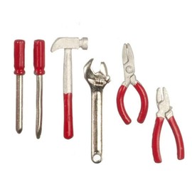 Dollhouse Red 6 Piece Tool Set Miniature 1:12 Garden Shed Work Accessory