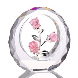 Crystal Pink Rose Wedding Anniversary Present for Women, Popular K9 Crystal Pink Rose Gift, Rose Bouquet, Rose Figurine, Birthday Gift, Wedding Gift, Valentine's Day, Mother's Day, Gift for Girlfriend, Wife, Mother
