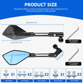 DREAMIZER Universal Motorcycle Mirrors M10 M8 Rearview Mirror Hawk-Eye Side Mirrors Compatible with Honda GROM MSX125 Kawasaki Z125 Pro Z750 Z650 Yamaha MT03 MT10 and More