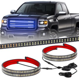 XRIDONSEN 2PCS 24 inch Truck Blue Emergency Grill Lights Strip 288 LED Grille Strobe Lights Flashing Warning Safety w/Waterproof Tube First Responder Lights for Firefighter Police Vehicles Fire Trucks