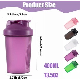 Protein Shaker Bottle - Shaker with Stainless Steel Mixing Ball, BPA - and DEHP-free, Leakproof Flip On Lid - Perfect for Mixing Powdered Supplement Shakes - 400ml (Purple)