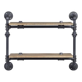 Acme Brantley Wall Rack with 2 Wooden Shelves in Oak and Sandy Black