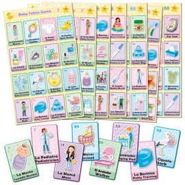 More Fiesta Baby Shower Tablas Game - Bilingual Bingo English and Spanish, for Up to 50 Players