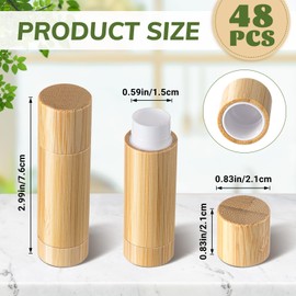 48 Pcs Bamboo Empty Lip Balm Containers, Refillable 5g Lipstick Tubes
