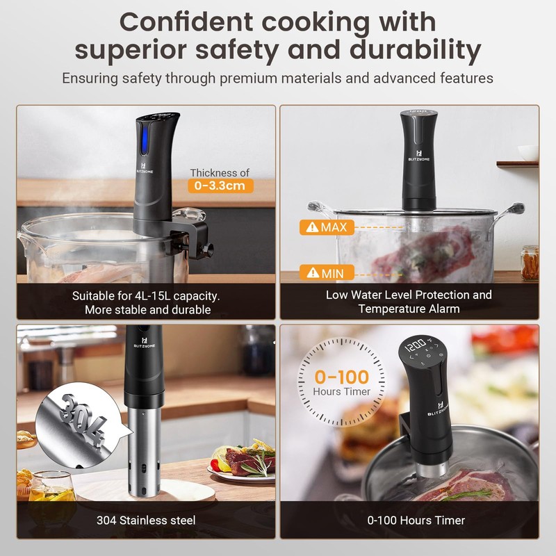 BLITZHOME Sous Vide Cooker, WiFi 1100W Sous Vide Machine with