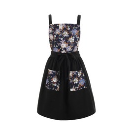 Pinknoke Vintage Pinafore Apron Dress for Women with Pockets Cute Floral Chef Aprons for Kitchen Cooking Baking Gardening (Black)