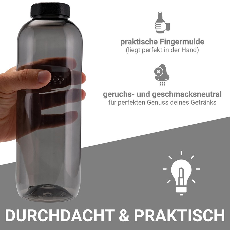Kavodrink 4 x Tritan Water Bottle, 1.0 L, Black Sports