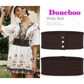Women's Stretchy Belt Figure Flattered Elastic Waist Belt 10 cm Wide Corset Belt for Women, Coffee