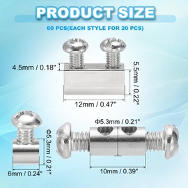 PATIKIL Wire Rope Clips, 60 Pcs Metal Cable Clamps Wire Lock Rope Fittings Clip with Screws for Cable, 3 Style B/D/E