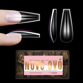 NOVO OVO L Sculpted Thick Coffin Nail Tips for Flat Nails, Extra Thick Long False Nails Press on, Full Cover Soft Gel Extension Fake Nail for Acrylic kit, Clear X 15 Sizes 450pcs