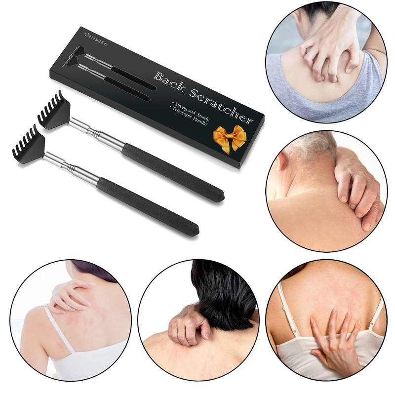 2 Pack Telescoping Back Scratcher, Omszte Portable Extendable Stainless Steel