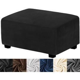 HFCNMY Ottoman Cover Rectangle,Stretch Velvet Slipcovers Rectangle Thick Covers Slipcover for Ottomans Soft Foot Stool with Elastic Bottom Black X-Large (ASMFDT20230725-3)