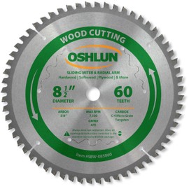 Oshlun SBW-085060 8-1/2-Inch 60 Tooth Negative Hook Finishing ATB Saw Blade with 5/8-Inch Arbor for Sliding Miter Saws