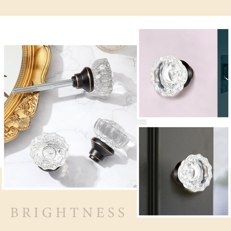 Amylove 2 Set Glass Door Knobs Mortise Style Fluted Crystal