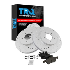 TRQ Front Brake Pad and Rotor Set Semi Metallic Coated Drilled Slotted Vented Rotors Compatible with 2005-2010 Ford Escape Mercury Mariner 2005-2011 Mazda Tribute