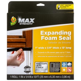 Duck Max Strength Expanding Foam Seal for Doors and Windows, 1 in. x .25 in. x 13 ft., Expands to Fit Uneven Gaps up to 1 Inch Thick, Cut to Size, Black, 1-Roll