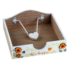 Bee Happy Sunflower Wooden Napkin Holder Organiser Heart Weight Summer Floral