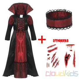 Biwinky Children's Vampire Dracula Costume, Vampire, One-Piece Costume, Kids Costume, Girls, Disguise, Universal Holy Scripts, Halloween, Parties, Events, XL (51.2-55.1 inches (130-140 cm)