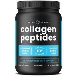 NutraChamps Collagen Powder - More Value with 500g of Hydrolyzed Type I & lll - Unflavored Collagen Supplement for Hair Skin and Nails - Grass-Fed Collagens for Women & Men, Easy to Mix, Lab Tested