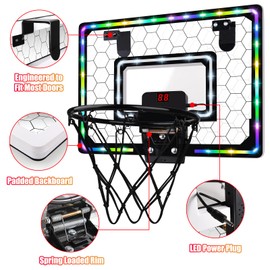 Basketball Hoop Indoor,Mini Hoop with LED Light/Scoreboard, Door Basketball Hoop Basketball Toys Gifts for 5 6 7 8 9 10 11 12 Year Old Boys Girls (Honeycomb Pattern)