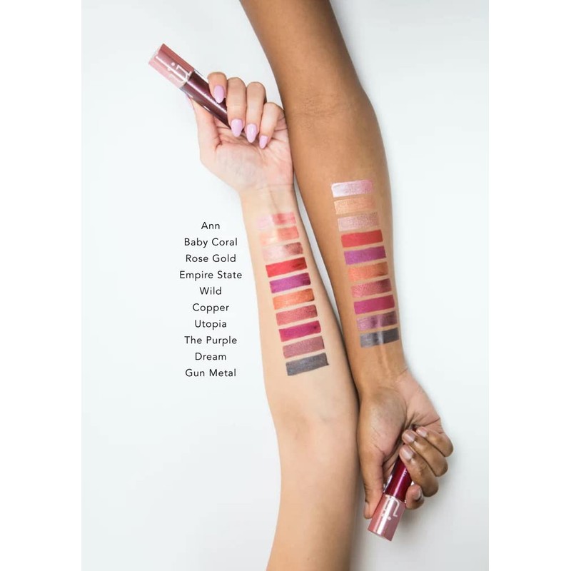 M2U NYC Lipstick, Long Lasting, Liquid, Metallic Finish, Red Purple-Wild