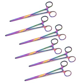 MuskalMed Set of 6 8" Long Multi Rainbow Color Straight Hemostat Forceps - Stainless Steel Locking Tweezer Clamps - Ideal Hemostats for Nurses, Fishing Forceps, Crafts and Hobby,