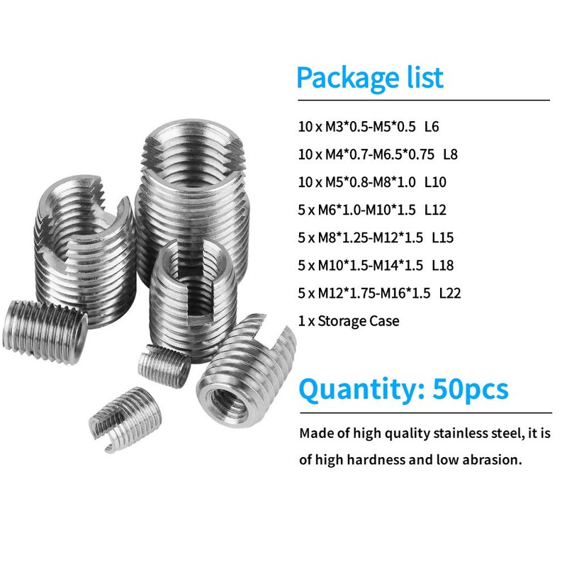 Self Tapping Thread Insert Kit，Acogedor 50Pcs Stainless Steel Inner Thread
