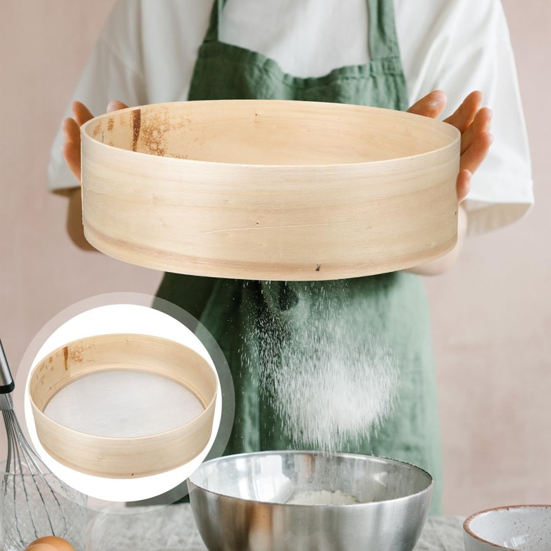 HANABASS Wooden Flour Sieve 10 Inch Fine Mesh Round Sifter