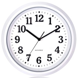 Caysie 12 Inch Sealed Indoor Outdoor Waterproof Wall Clock, Durable Silent Non-Ticking Battery Operated Quality Quartz Round Clock, Wall Decorative for Patio, Pool, Bathroom (White)