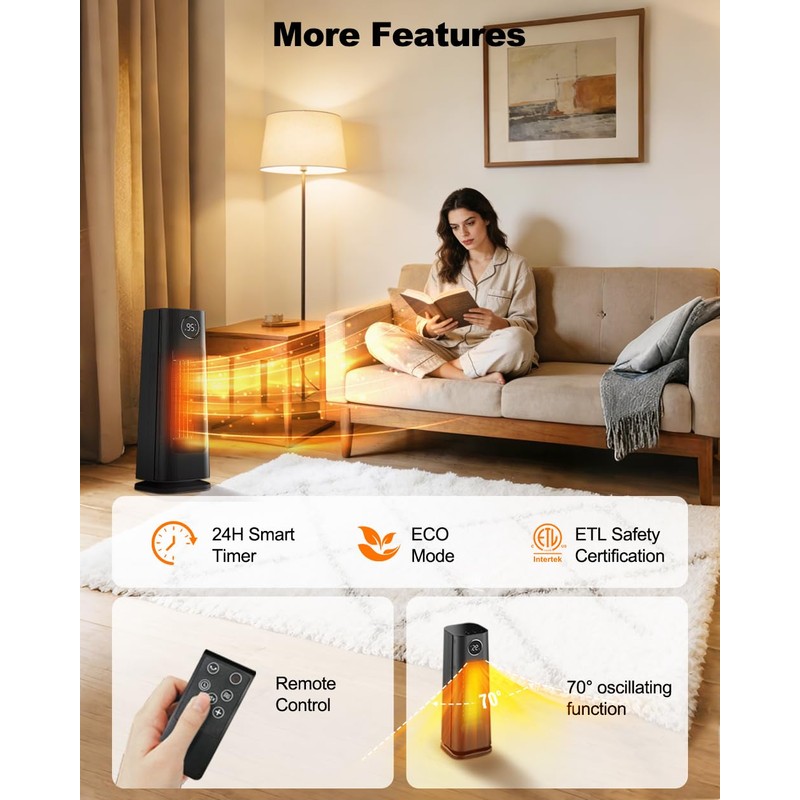 Instern Space Heater for Indoor Use, 1500W Fast Heating Ceramic