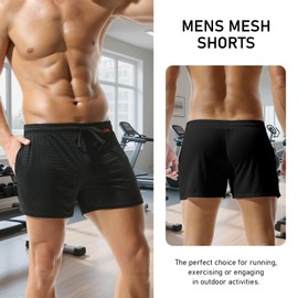 GENEMEN Mens Mesh Shorts 3 Inch Inseam (Black, L)