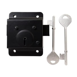 Surface-Mount Rim Lock, 76mm 3", Black Metal with 2 Keys for Garden Sheds and Wooden Gates