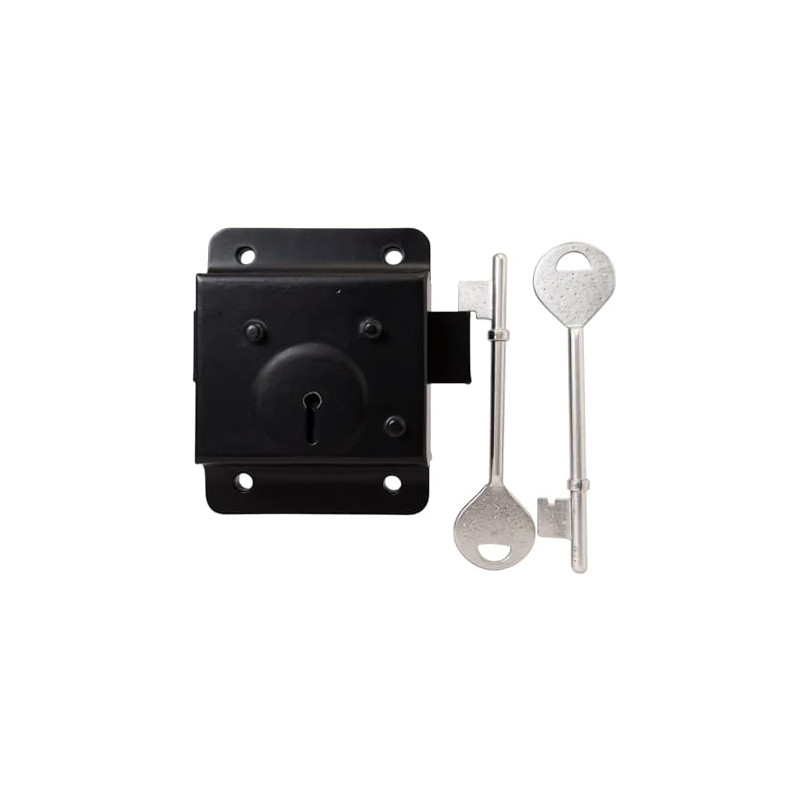 Surface-Mount Rim Lock, 76mm 3", Black Metal with 2 Keys