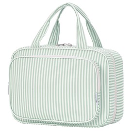 Narwey Women's Toiletry Bag for Hanging Wash Bag Cosmetic Bag Large Wash Bag Cosmetic Organiser for Women Girls, Mint Green Stripe (Large)