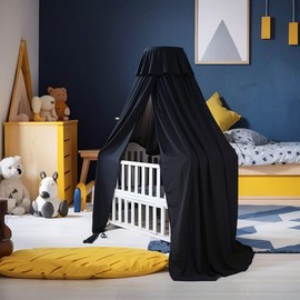 Blfuos Crib Black Cover, Baby Crib Netting Canopy to Keep Baby in Blackout Crib Tent and Mosquito Net for Indoor or Outdoor (Holding Stick not Included)