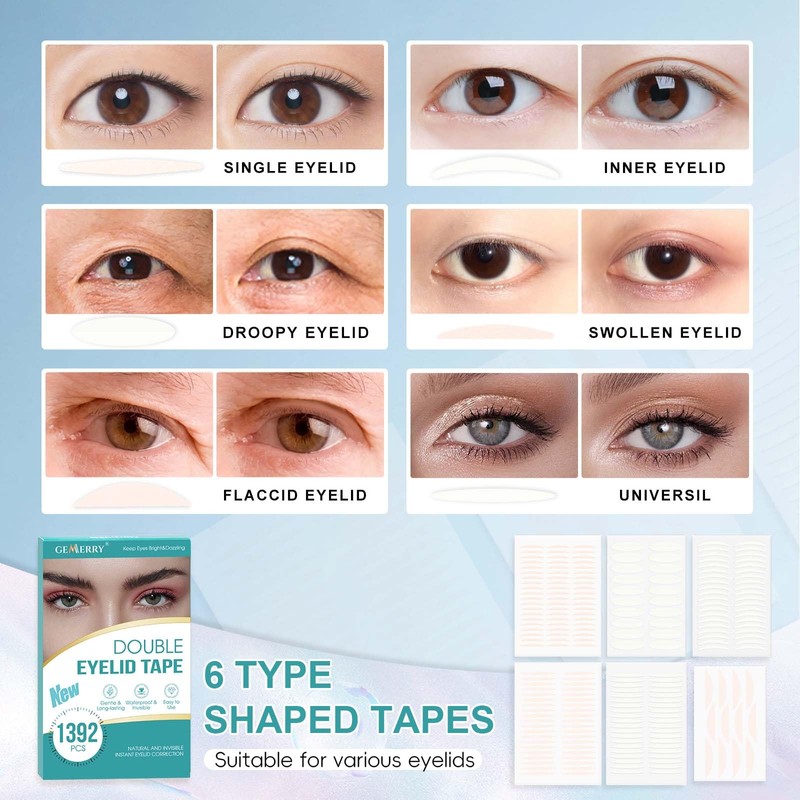 GEMERRY Slip-on Eyelids Stripes Invisible, 1392 Pieces Eyelid Stripes, Invisible