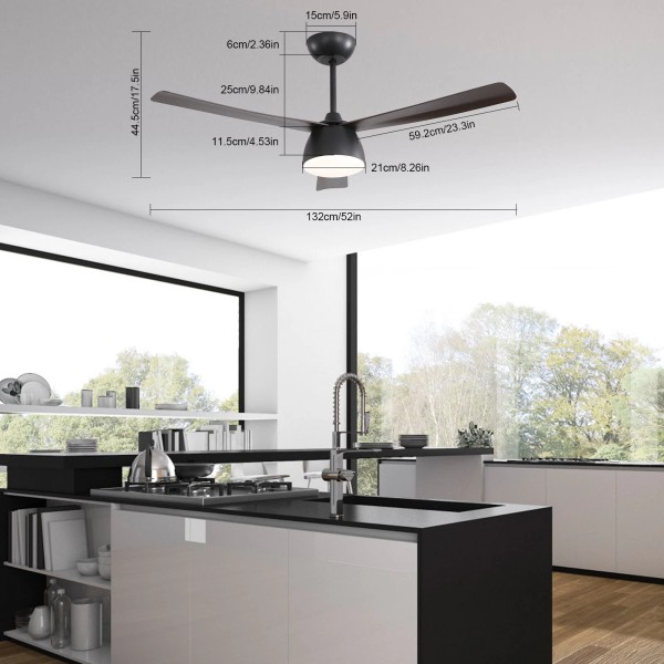 52" LED Ceiling Fan Light w/ Remote Control 6 Speeds
