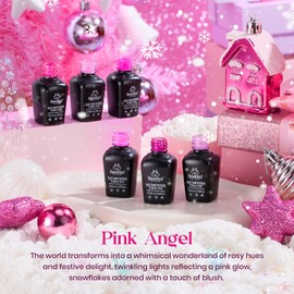 beetles Gel Polish Pink Angel - Christmas Gel Nail Polish Set Pink Rose Nude Glitter Sparkle Light 6 Colors Kit Soak off Uv Led Nail Art DIY Salon Home Gift for Women Girls