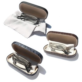 EYE ZOOM 3 Pairs Compact Rectangular Metal Folding Reading Glasses with Hard Case for Men and Women, Black, Gunmetal and Silver, +2.50