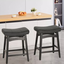 PHI VILLA Bar Stools Set of 2 Counter Height 24 inch Saddle Stools Kitchen Dining Chairs
