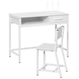 MAHANCRIS Kids Desk and Chair Set, Student Writing Desk, Kids Study Desk with Book Sorter and Fabric Drawer, Kids Wooden Study Table, for Study, Kids Room, Bedroom, White KDBW11901N1