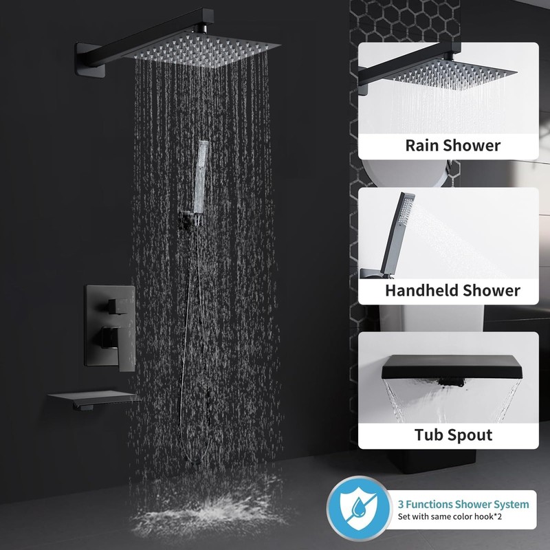 RTTWYYUU Matte Black Shower Faucet Set with Tub Spout 10