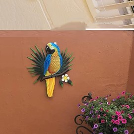 mozhixue Metal Parrot Wall Art Decor Outdoor Birds Wall Fence Decorations Colorful Parrot Figure for Outdoor Garden Tropical Patio Yard Decoration,Blue